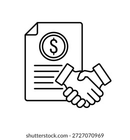 Symbol für eine Verbindlichkeit Handshake Dollar Papier Dokument Vereinbarung Verpflichtung, einzeln auf einem sauberen Hintergrund.