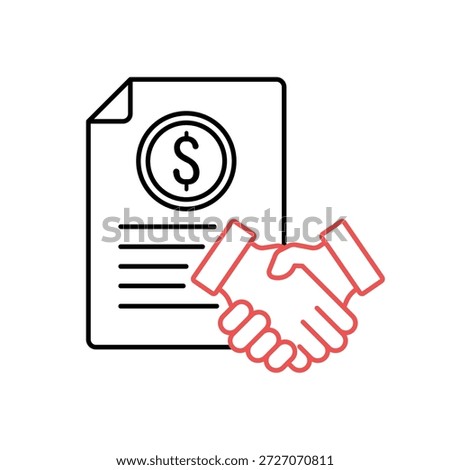 Icon a Liability handshake dollar paper document agreement commitment, isolated against a clean background.