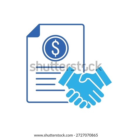 Icon a Liability handshake dollar paper document agreement commitment, isolated against a clean background.