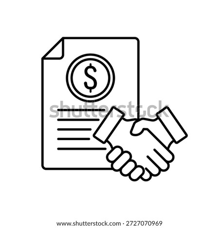 Icon a Liability handshake dollar paper document agreement commitment, isolated against a clean background.