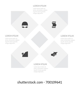 Icon Lifestyle Set Of Mountaineer, Revolver, Goggles And Other Vector Objects. Also Includes Towel, Revolver, Cragsman Elements.