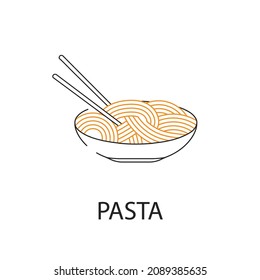 Icon lifting pasta . Foods icons and pictograms. Spaghetti or noodle on plate with chopstick, flat style vector illustration isolated on white background.
Take away, Restoran Food.