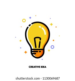 Icon with light bulb as creative idea symbol for right solution or thinking concept. Flat filled outline style. Pixel perfect 64x64. Editable stroke