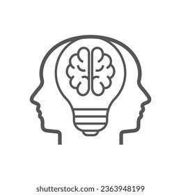 Icon with light bulb, human heads. Creative idea, mind, thinking logo. Editable Stroke. EPS 10