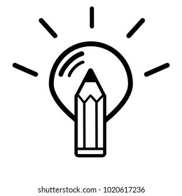 icon light bulb idea. contour black light bulb with pencil on white background. a picture to indicate a new idea in the head or business. picture for the design of the site.sticker for home or office
