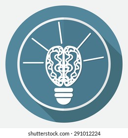 Icon Light bulb on white circle with a long shadow