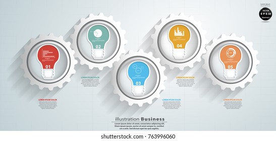 
Icon Light bulbs 5 Colorful and Cog - Modern design Idea and Concept Vector illustration  Infographic template.