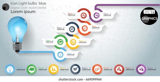 Icon Light bulbs  blue - Degree  Circle  round Colorful  - Background Calculate numbers, graph,modern design Idea and Concept - illustration Business -  Infographic template.