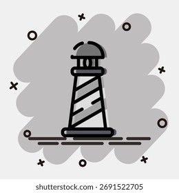 Leuchtturm mit Symbol. Piraten-Designelemente. Symbol im Comic-Stil.