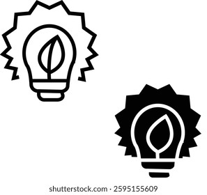  Icon of a lightbulb with leaves, representing renewable energy, sustainability, and eco-conscious innovations.