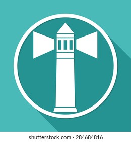 Icon Lighthouse on white circle with a long shadow