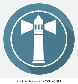 Icon Lighthouse on white circle with a long shadow