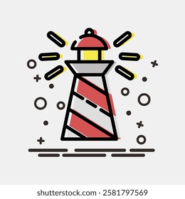 Icon lighthouse. Traditional tattoo elements. Icon in MBE style.