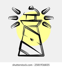 Icon lighthouse. Traditional tattoo elements. Icon in color spot style.