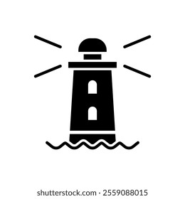 icon  lighthouse,lighthouse beams reflecting on ocean waves. Perfect for travel, maritime, or coastalthemed designs and marketing materials. Isolated white background editable, eps 10