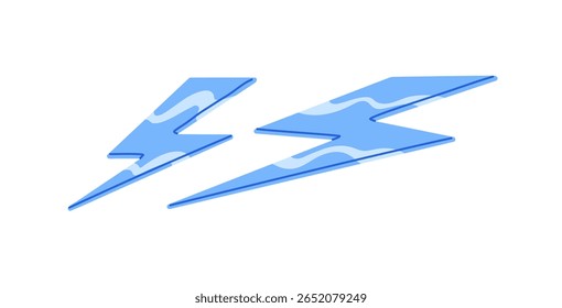 Ícone de raio. Luzes de trovão azuis. Sinal de energia elétrica e energia. Símbolo da eletricidade. Golpe de raio, trovoada. Ilustração de vetor isolado plano sobre fundo branco