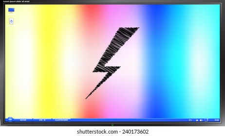Icon Lightning on the screen monitor. Scribble and hatching style. Made vector illustration