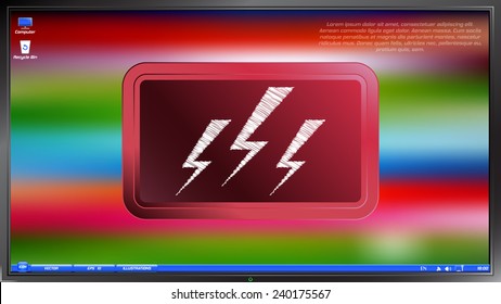 Icon Lightning on the screen monitor. Scribble and hatching style. Made vector illustration