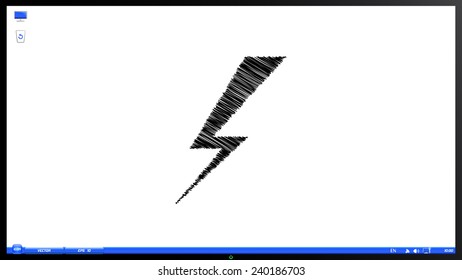 Icon Lightning on the screen monitor. Scribble and hatching style. Made vector illustration