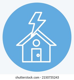 Icono relámpago de la casa impactante. adecuado para el símbolo de desastres. estilo ojos azules. diseño simple editable. vector de plantilla de diseño. ilustración de símbolo simple