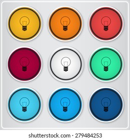 Icon lights. Lightbulb icon. Flat design style. Made in vector. Emblem or label with shadow.