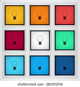 Icon lights. Lightbulb icon. Flat design style. Made in vector. Emblem or label with shadow.