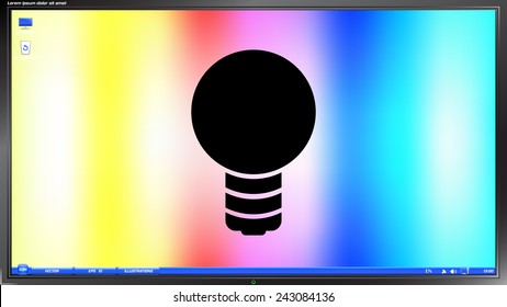Icon lights. Lightbulb icon on the screen monitor. Made vector illustration