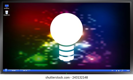 Icon lights. Lightbulb icon on the screen monitor. Made vector illustration