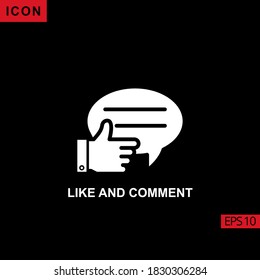 Icon like and comment flat vector isolated sign, glyph style pictogram isolated on black. Sign or symbol for contact us, web.
