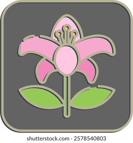 Icon lily. Beautiful flowers elements. Icon in embossed style.