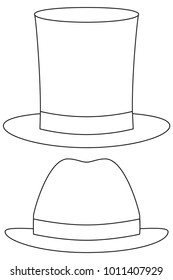 Icon line art poster man father dad day tall hat cap set. Coloring book page for adults kids. Man fashion holiday vector illustration for gift card certificate banner sticker badge stamp logo, label.