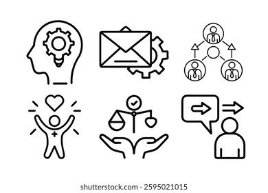 Icon Line Art Vector Illustrations" features minimalist, scalable vector designs perfect for branding, web, and print, emphasizing clean lines and simplicity.