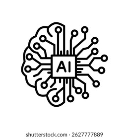 icon line Brain connected to AI processor.