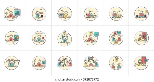 Icon Line business concept vector design with red, blue and yellow color