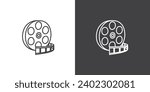 Icon line of Cinema vector. Movie elements. Simple Cinema movie signs. Isolated Cinema movie on black and white background.