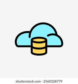 Icon Line Color Cloud system and storage database. Technology and system concept, Outline Fill Color style.