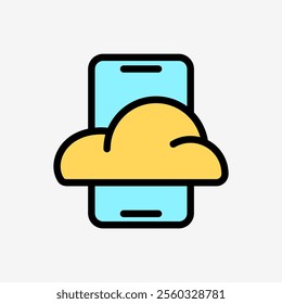 Icon Line Color Cloud system and smartphone. Technology and system concept, Outline Fill Color style.