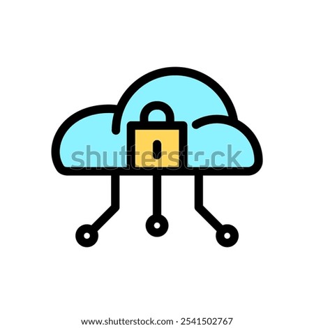 Icon Line Color cloud system lock. Outline fill color style.