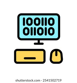 Icon Line Color computer binary coding. Outline fill color style.