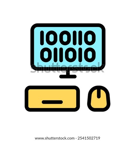 Icon Line Color computer binary coding. Outline fill color style.