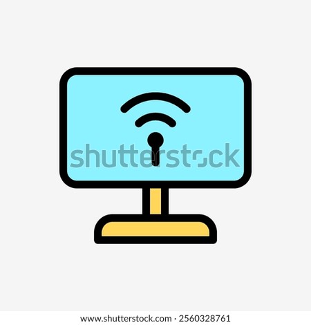 Icon Line Color Computer or Tv with wifi connectivity. Technology and system concept, Outline Fill Color style.