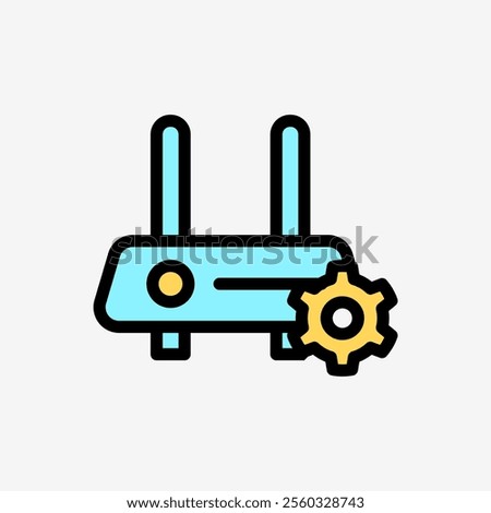 Icon Line Color modem internet setting gear symbol. Technology and system concept, Outline Fill Color style.