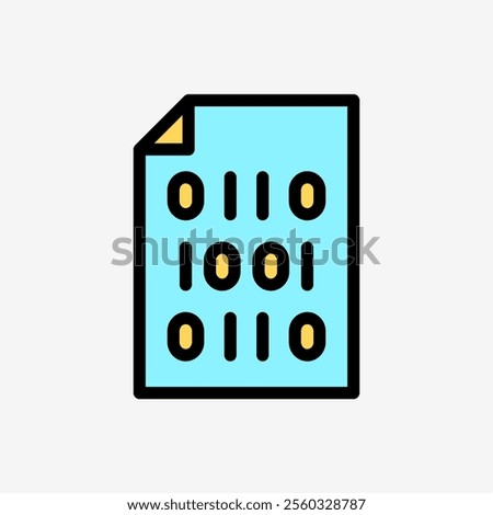 Icon Line Color Paper file document with binary code. Technology and system concept, Outline Fill Color style.