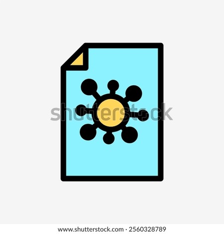 Icon Line Color Paper file document with virus. Technology and system concept, Outline Fill Color style.