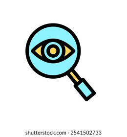 Icon Line Color spy eye magnify. Outline fill color style.