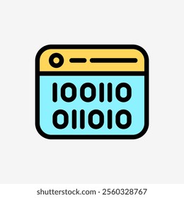 Icon Line Color web window panel with Binary code. Technology and system concept, Outline Fill Color style.