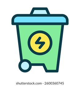 Icon Line Colored Recycle energy trash bin. Renewable energy, ecology and energy alternative. Outline fill icon concept