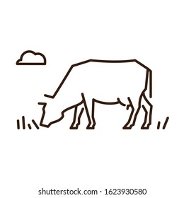 icon line cow eating grass 
