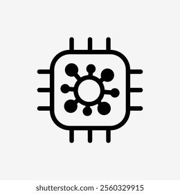 Icon Line Cpu chip micro processor with virus. Technology and system concept, Outline style.