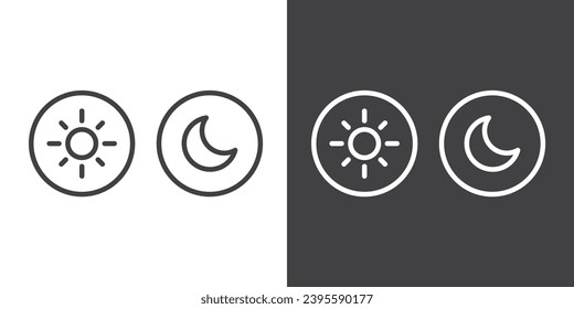 Icon line of Day and night, dark and light modes icon vector. Screen brightness and contrast level control icons. Dark mode switch. Vector Illustration